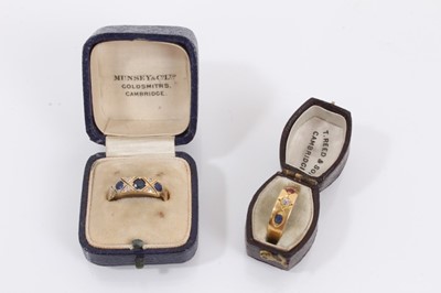 Lot 855 - Edwardian 18ct gold sapphire and diamond ring together with a yellow metal sapphire, diamond and ruby three stone ring