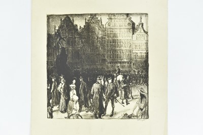 Lot 68 - *Gerald Spencer Pryse (1882-1956) black and white lithograph - Grande Place, Antwerp Sept 10th 1914, signed and titled, 30cm x 29cm, unframed.