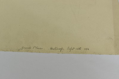 Lot 68 - *Gerald Spencer Pryse (1882-1956) black and white lithograph - Grande Place, Antwerp Sept 10th 1914, signed and titled, 30cm x 29cm, unframed.