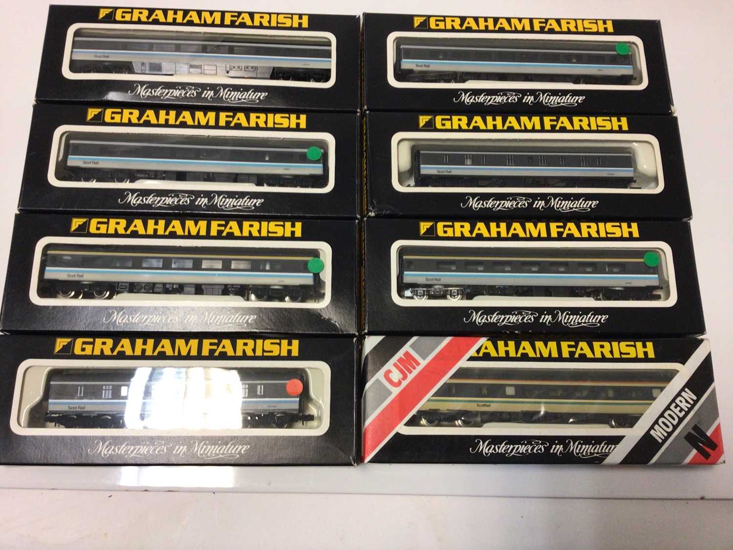 Lot 84 - Graham Farish N gauge carriages including Scot Rail (8), Network Southeast (7) and LMS (2), all boxed, (17 total)