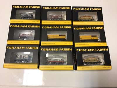 Lot 92 - Graham Farish N gauge rolling stock including Network Rail yellow coaches (5) and Freightliner Bogie Wagons with containers No.3605 (8),  DHL twin pack Intermodal Bogie Wagons 377-355 (3) and fifte...