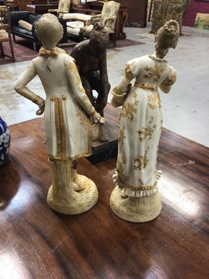 Lot 12 - 19th century Chinese blue and white prunus jar and cover, a Tiffany style glass owl lamp, a pair of continental porcelain figures, and a composite sculpture by Antonio Campillo, signed