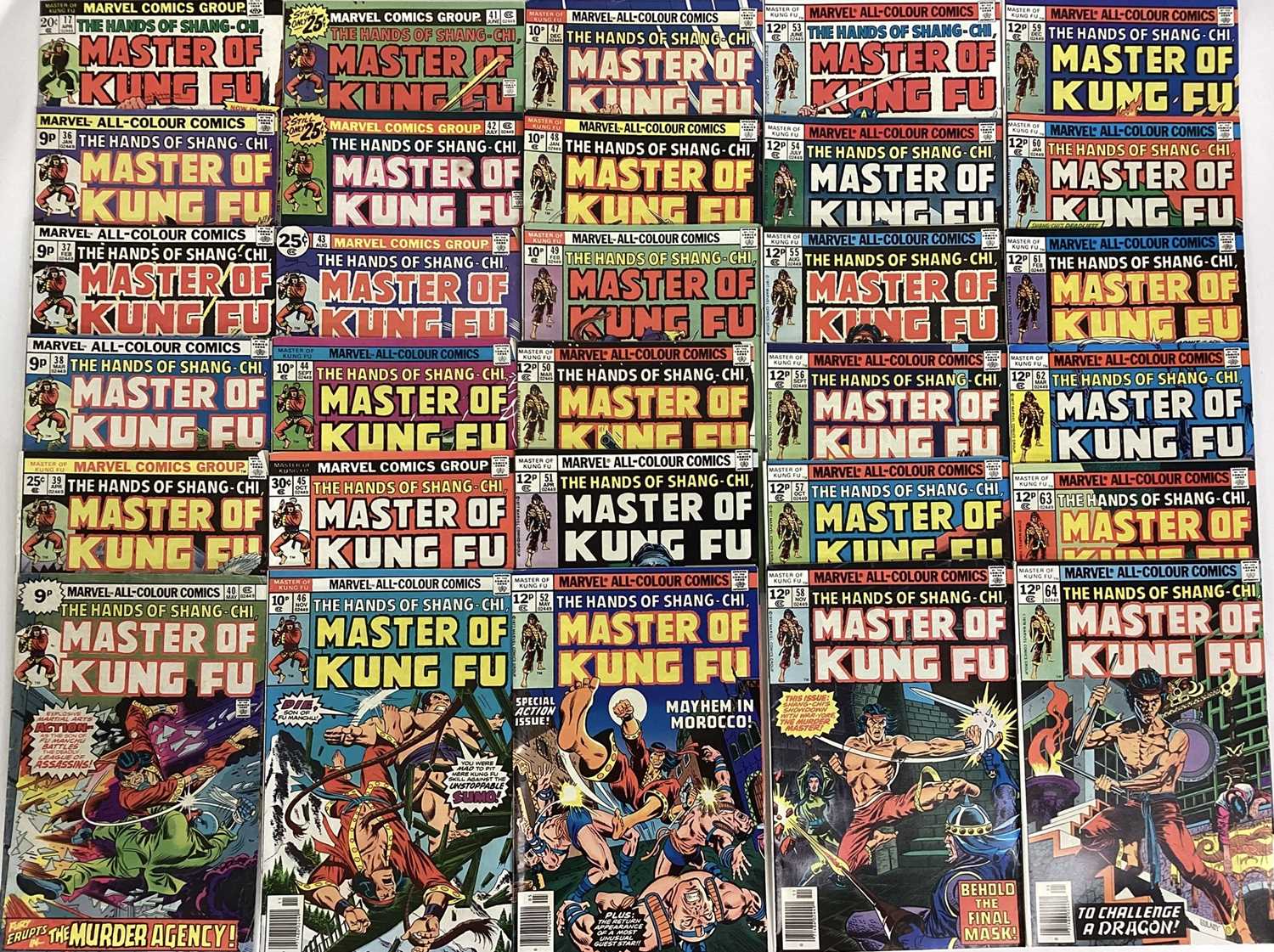 Lot 73 - Group of Marvel comics The hands of Shang-Chi, Master of Kung Fu (1974 to 1979). English and American price variants. Approximately 42 comics.