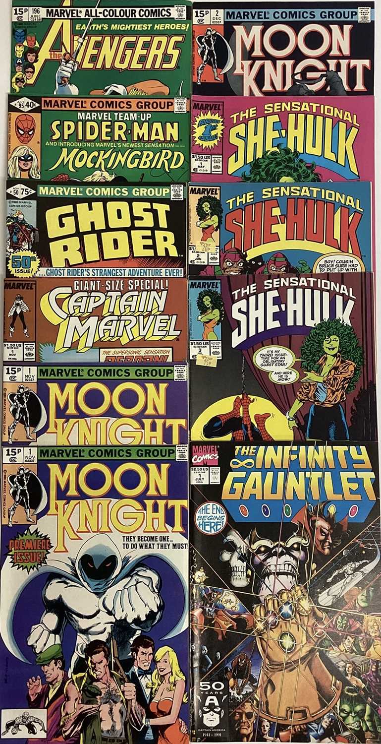 Lot 52 - Small group of Marvel comics to include Avengers #196 (1980), First full appearance of Taskmaster. Together with Marvel Team-up #95 (1980), First appearance of Mockingbird. Ghost Rider #50 (1980),...