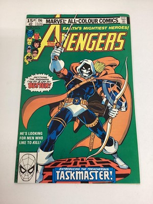 Lot 52 - Small group of Marvel comics to include Avengers #196 (1980), First full appearance of Taskmaster. Together with Marvel Team-up #95 (1980), First appearance of Mockingbird. Ghost Rider #50 (1980),...