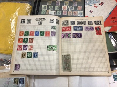 Lot 46 - Brown leather brief case containing stamps. Stamps- GB and world selection in stock book, envelopes and USA year packs (qty)