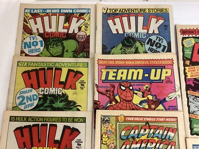 Lot 77 - Marvel comics Hulk weekly comic 1979. Issues 1-5, together with Marvel team up weekly issue 1, Captain American weekly issue 1, Valour weekly issue 1, forces in combat weekly issue 1 and Future ten...