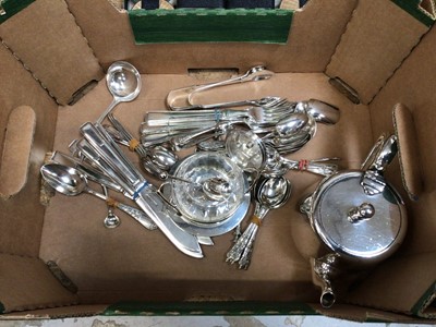 Lot 33 - Sundry items, including a group of silver plate, an enamelled dressing table set, a framed scene of the crucifixion in relief, board games, a Georgian silhouette, etc