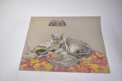 Lot 1110 - Joseph Plaskett (1918-2014) group of eight pastels on paper, cat studies, approximately 66cm x 52cm and smaller, unframed (8)
