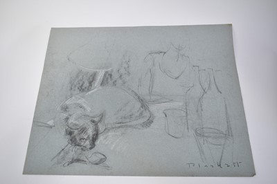 Lot 1110 - Joseph Plaskett (1918-2014) group of eight pastels on paper, cat studies, approximately 66cm x 52cm and smaller, unframed (8)