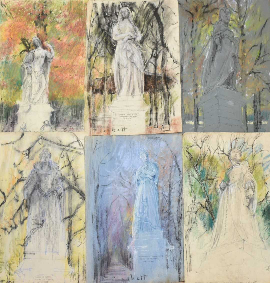 Lot 1118 - Joseph Plaskett (1918-2014) group of eight pastels on paper, studies of French Sculpture, mostly signed and dated '55, approximately 48cm x 32cm (8)