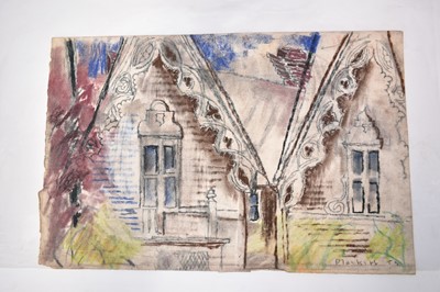 Lot 1129 - Joseph Plaskett (1918-2014) group of four pastels on paper, sketches of China Town Nanaimo, British Columbia, signed and dated '53, approximately 31cm x 48cm