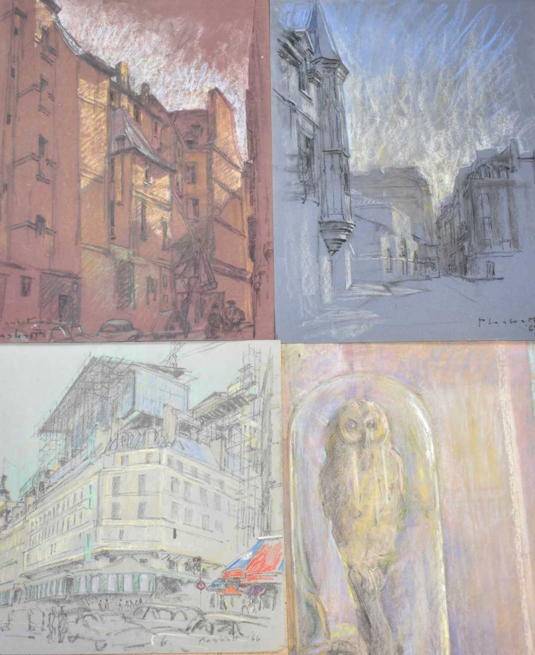 Lot 1130 - Joseph Plaskett (1918-2014) group of seven pastels on paper, assorted subjects, signed, approximately 54cm x 74cm and smaller