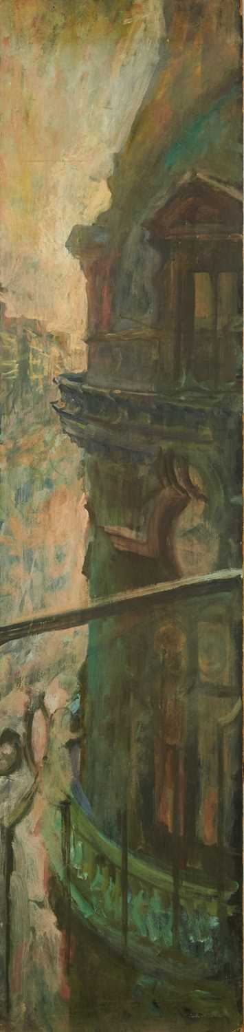 Lot 1148 - Joseph Plaskett (1918-2014) oil on board - View from the Studio, Rue Pecquay, Paris, 122cm x 29cm, unframed