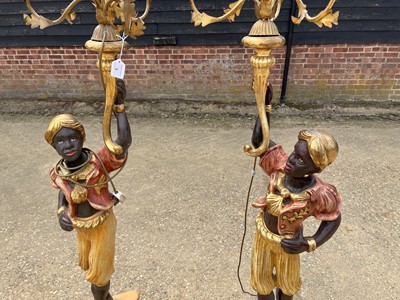 Lot 5 - Pair of blackamore lamps, with seven branches, 190cm high