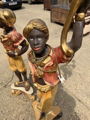 Lot 5 - Pair of blackamore lamps, with seven branches, 190cm high