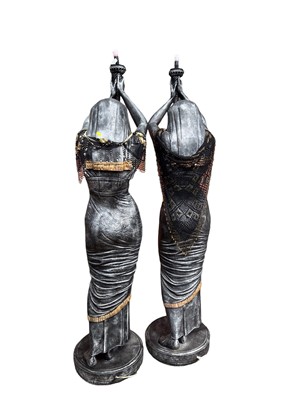 Lot 6 - Pair of Egyptian revival figural lamps, 180cm high