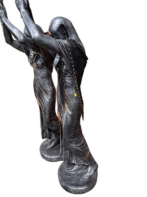 Lot 6 - Pair of Egyptian revival figural lamps, 180cm high