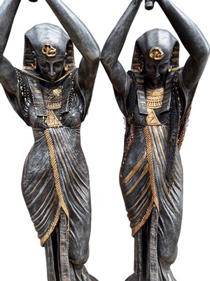 Lot 6 - Pair of Egyptian revival figural lamps, 180cm high