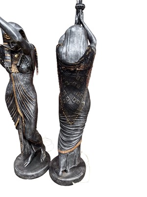 Lot 6 - Pair of Egyptian revival figural lamps, 180cm high