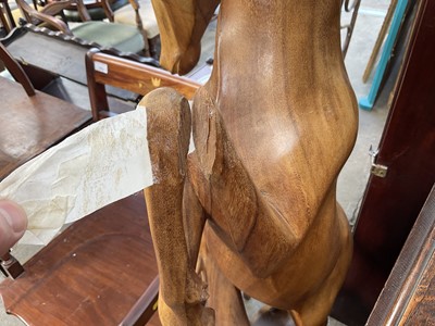 Lot 7 - Hardwood carving of two deer, 158cm high