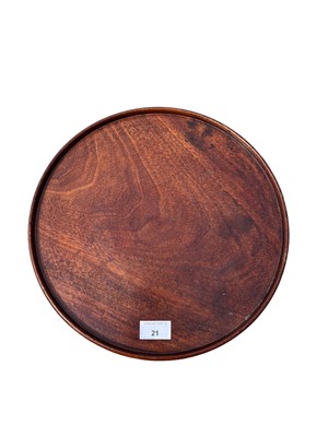 Lot 21 - Antique mahogany wine table, with dished top on tripod base, 34cm diameter