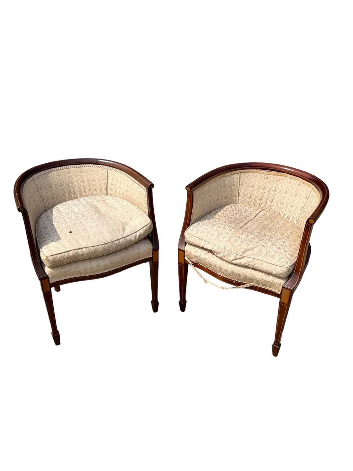 Lot 38 - Pair of Edwardian mahogany and lined tub chairs