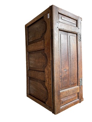 Lot 43 - Oak three panel coffer, with hinged lid and fielded panel front, 93w x 54d x 42h