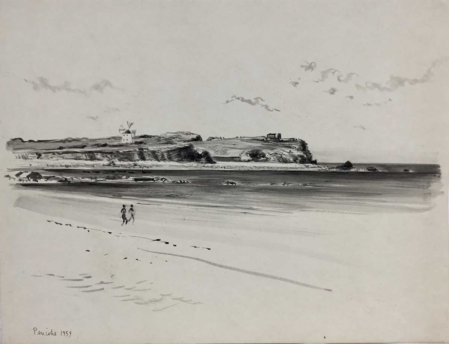 Lot 84 - David Hill (1914-1977), pen and wash 'Peniche 1959' 25 x 34cm, together with other works depicting Pencihe and various other landscape studies in a variety of media (37)