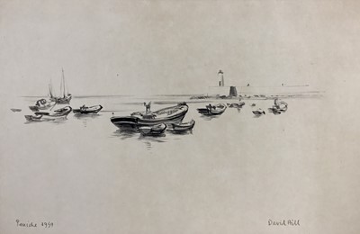Lot 84 - David Hill (1914-1977), pen and wash 'Peniche 1959' 25 x 34cm, together with other works depicting Pencihe and various other landscape studies in a variety of media (37)