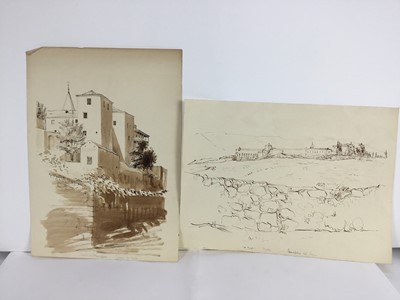 Lot 84 - David Hill (1914-1977), pen and wash 'Peniche 1959' 25 x 34cm, together with other works depicting Pencihe and various other landscape studies in a variety of media (37)