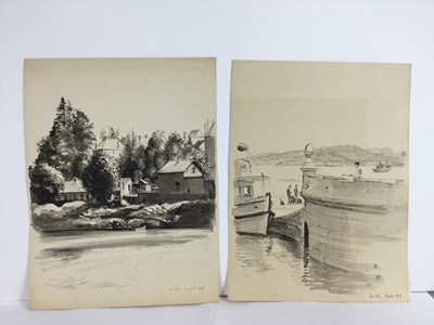 Lot 84 - David Hill (1914-1977), pen and wash 'Peniche 1959' 25 x 34cm, together with other works depicting Pencihe and various other landscape studies in a variety of media (37)