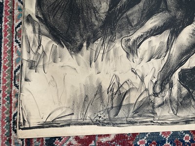 Lot 74 - Gerald Spencer Pryse (1882-1956) black and white lithograph, Scenes of the Empire series - Hauling timber, signed, image 89 x 125cm. NB - Produced for the 1924 British Empire Exhibition, this is a...