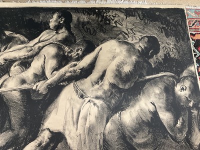 Lot 74 - Gerald Spencer Pryse (1882-1956) black and white lithograph, Scenes of the Empire series - Hauling timber, signed, image 89 x 125cm. NB - Produced for the 1924 British Empire Exhibition, this is a...