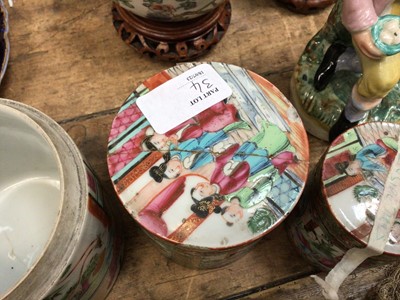 Lot 34 - Set of six graduated Chinese Canton boxes, a pair of Staffordshire figures, and a pair of embroidered screens