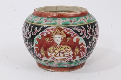 Lot 2 - Three pieces of 19th century Chinese porcelain for the Thai market, including a bowl, jar and footed dish, each piece enamelled, the footed dish measuring 13cm diameter