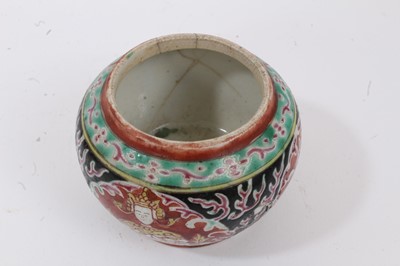 Lot 2 - Three pieces of 19th century Chinese porcelain for the Thai market, including a bowl, jar and footed dish, each piece enamelled, the footed dish measuring 13cm diameter