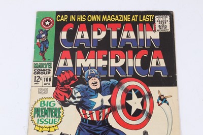 Lot 8 - Marvel Comics Captain America #100 (1968). Big premiere issue, first solo series and Black Panther apperance. Jack Kirby work. Priced 12 cents. (1)