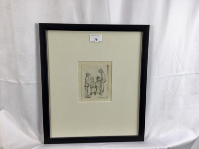 Lot 547 - Manner of L S Lowry, pencil sketch, figures, 11cm x 9cm, framed