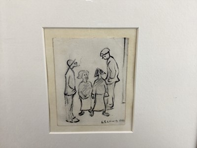 Lot 547 - Manner of L S Lowry, pencil sketch, figures, 11cm x 9cm, framed