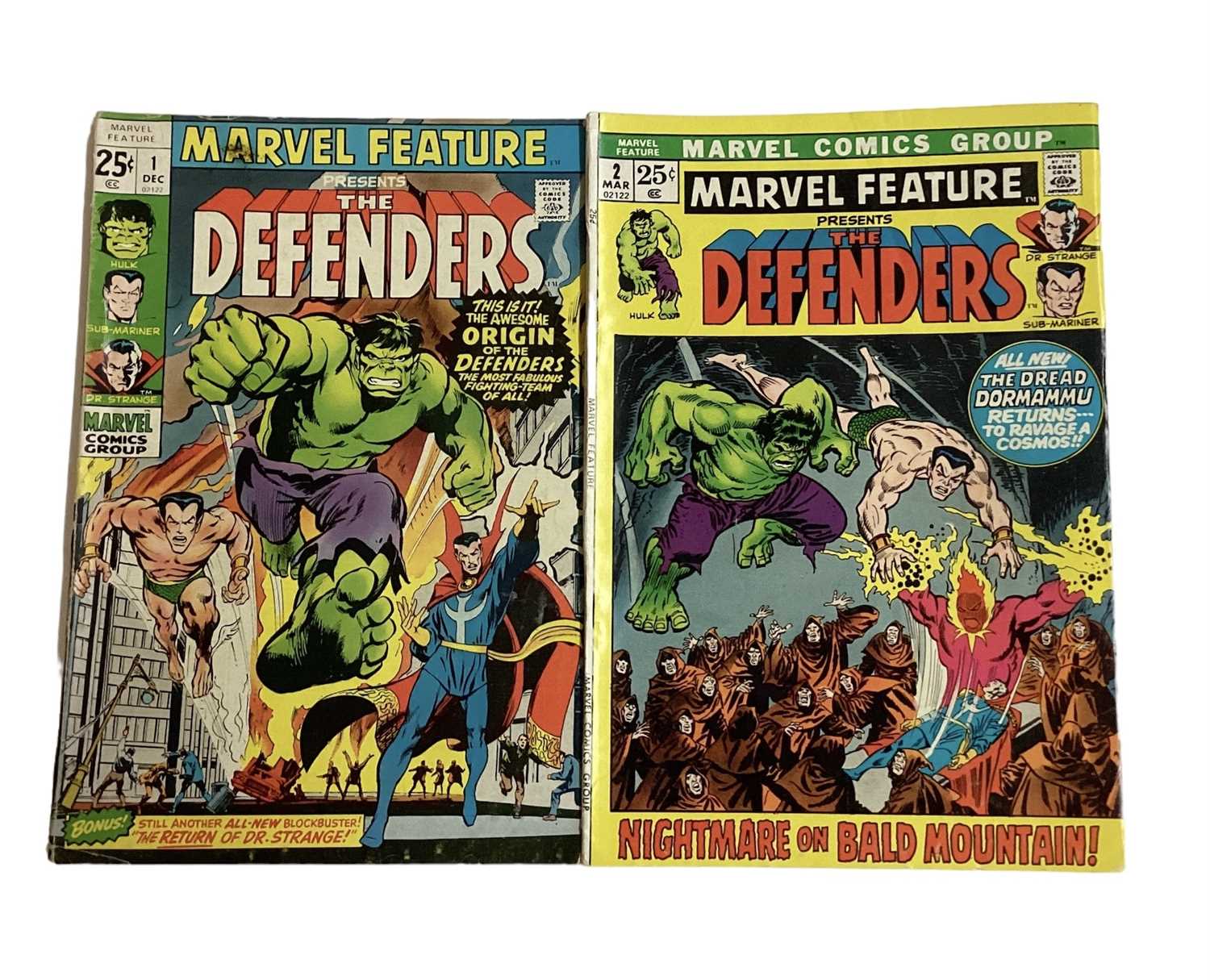 Lot 40 - Marvel Comics Marvel Feature presents The Defendes #1 and #2 (1971 and 1972). The first and second apperance of The Defendes and origin. Both priced 25 cents. (2)