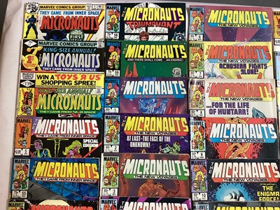 Lot 55 - Marvel Comics The Micronauts. To include The Micronauts #1 (1979) first apperance of Baron Karza, a group of The Micronauts the new voyages and others. Approximately 25 comics.