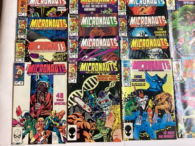 Lot 55 - Marvel Comics The Micronauts. To include The Micronauts #1 (1979) first apperance of Baron Karza, a group of The Micronauts the new voyages and others. Approximately 25 comics.