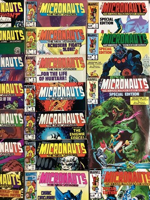 Lot 55 - Marvel Comics The Micronauts. To include The Micronauts #1 (1979) first apperance of Baron Karza, a group of The Micronauts the new voyages and others. Approximately 25 comics.
