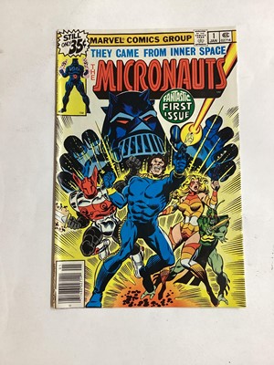 Lot 55 - Marvel Comics The Micronauts. To include The Micronauts #1 (1979) first apperance of Baron Karza, a group of The Micronauts the new voyages and others. Approximately 25 comics.