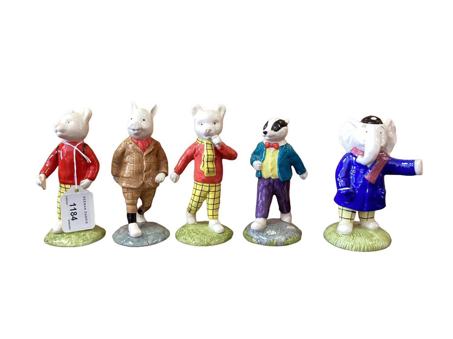 Lot 1184 - Seven Beswick Rupert Characters - Bill Badger, Edward Trunk, Rupert Bear, Podgy Pig, Rupert with Satchel, Happy Birthday Rupert no.20 of 500, Rupert Bear and Algy Pug Go-Carting no.206 of 2500, tog...