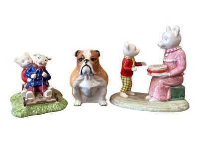 Lot 1184 - Seven Beswick Rupert Characters - Bill Badger, Edward Trunk, Rupert Bear, Podgy Pig, Rupert with Satchel, Happy Birthday Rupert no.20 of 500, Rupert Bear and Algy Pug Go-Carting no.206 of 2500, tog...