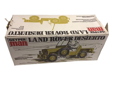 Lot 1874 - Action Man German Staff Car, Geyper Man Land Rover Desierto, both in original boxes, plus two loose vehicles, Action Man motorcycles (x2) & Go-Cart Racer and other accessories
