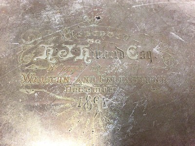 Lot 281 - Victorian silver tray of elliptical form with pierced border (London 1890)