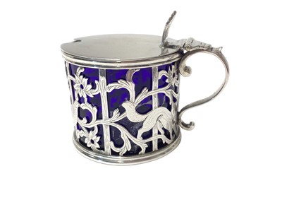 Lot 243 - George III silver mustard pot with bird and animal decoration